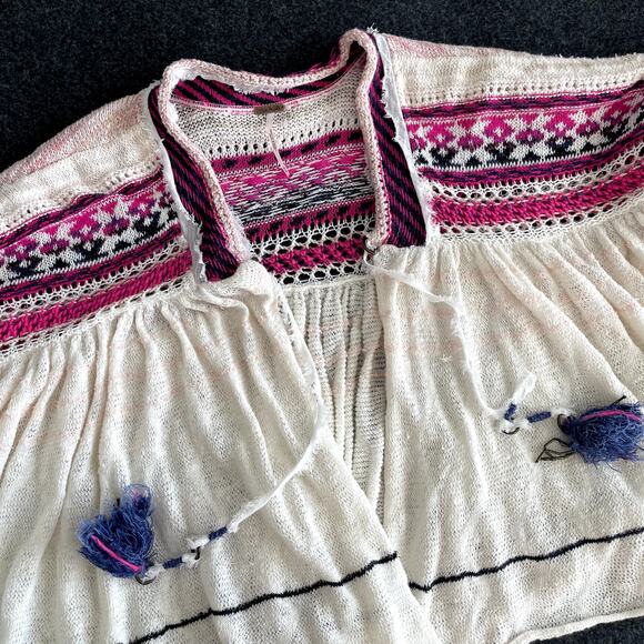 Free People Dreamland Linen blend Cardigan Size M Wide Boxy Boho - Picture 4 of 16